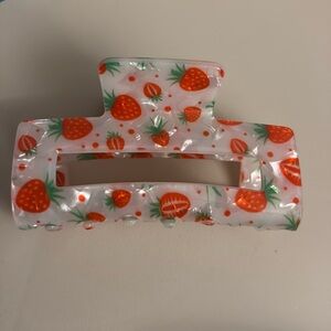Strawberry Print Acrylic Hair Claw Clip - White and Red